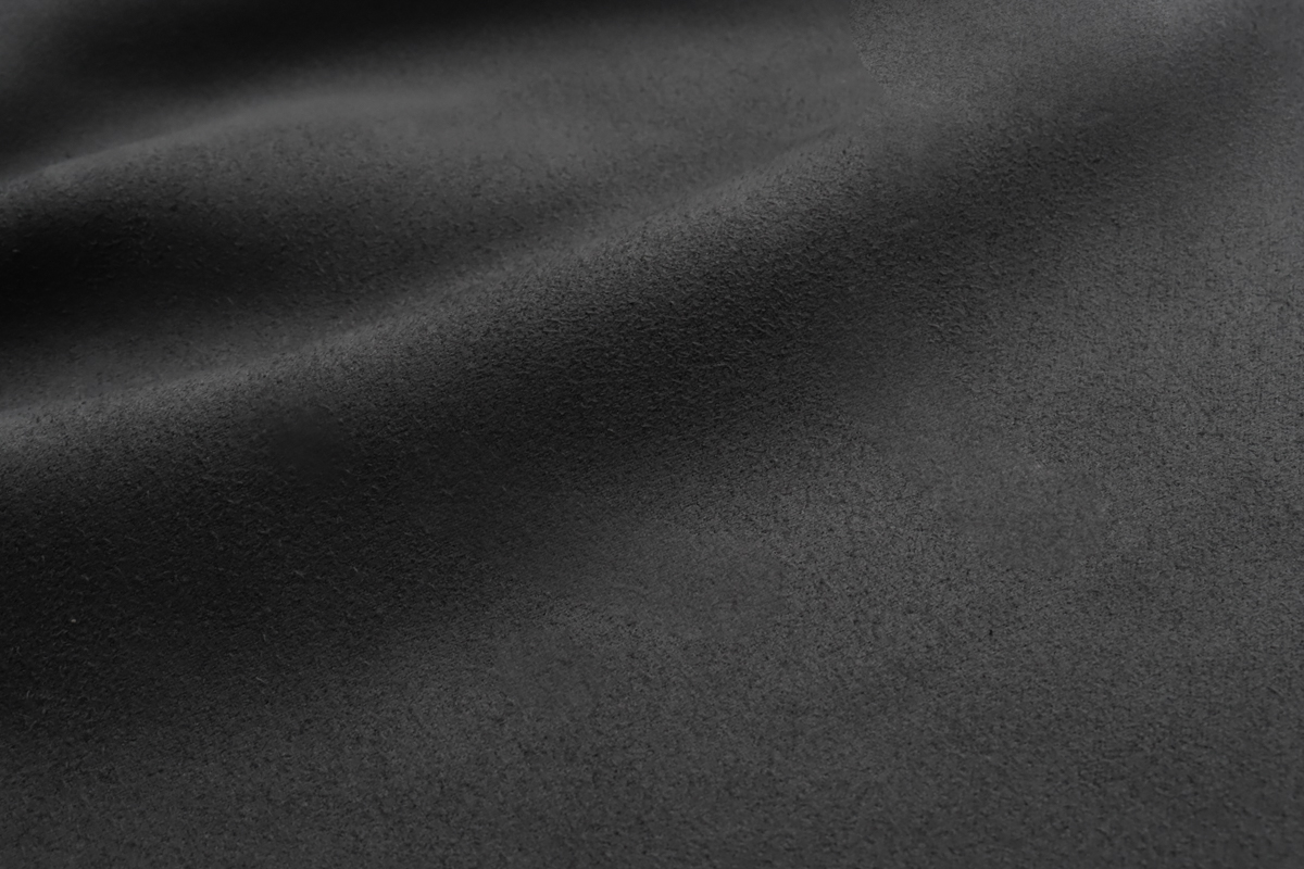 Close-up of grey suede material, 0.80mm thick, designed for comfortable and durable gloves.